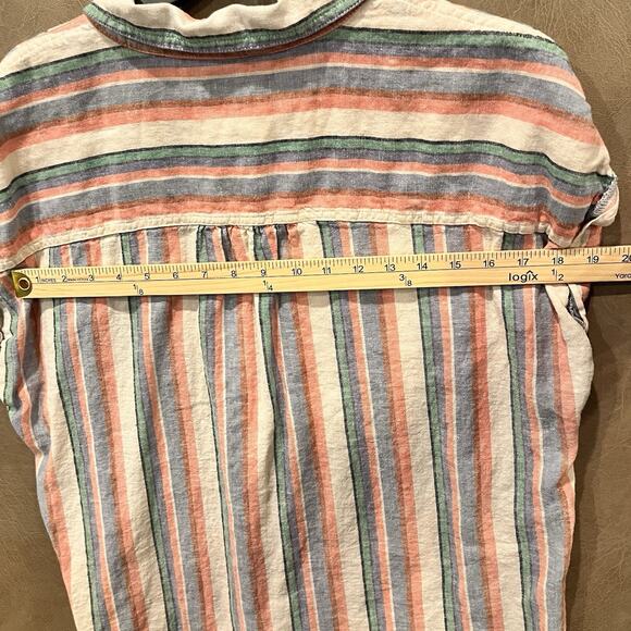 Orvis Linen Blend Shirt Womens Large Colorful Button Up Sleeveless Striped Top - Picture 10 of 11